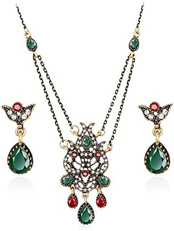Jmusi Luxury Vintage Jewelry Sets Women Bridal Ethnic Resin Crystal Big Necklace Turkish Wedding Jewelry Red one Size