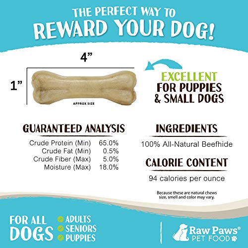 Raw Paws Pet Premium 4inch Compressed Rawhide Bones for Dogs Packed