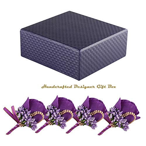 YSUCAU Rose Boutonniere Handmade Corsage Classic Artificial Groom Flowers Brooch with Pin for Wedding Prom Party (Dark Purple) - Thumbnail 6