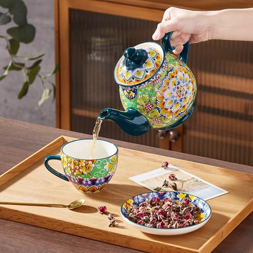 vancasso SIMI Tetera de Cerámica 840 ml, Tetera Bohemia para Té e Infusiones, Apta para Bebidas Frías y Calientes, Resistente al Calor, Apta para Microondas y Lavavajillas
