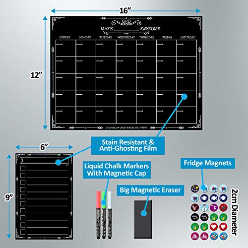 Dry Erase Chalkboard Calendar Set for Refrigerator by Kiamyah