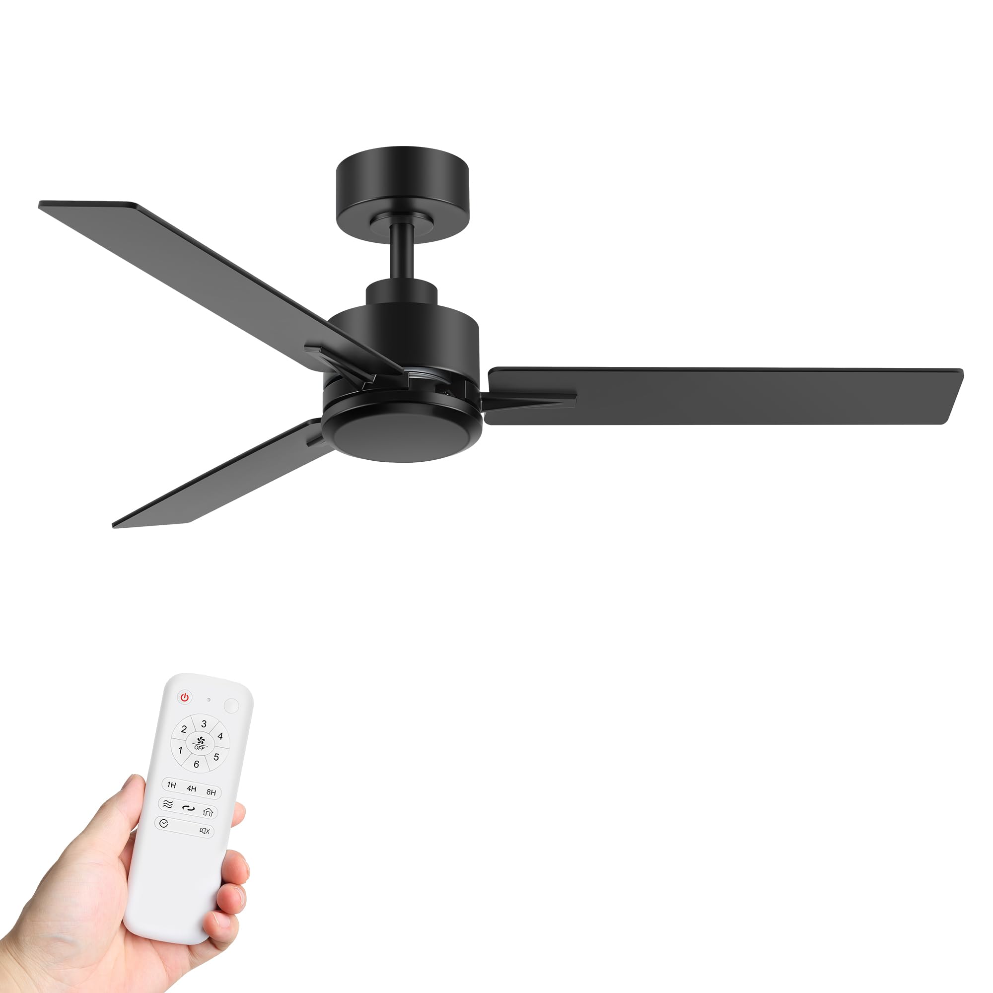 Photo 1 of Breezary 48 Inch Industrial Ceiling Fans without Lights Remote Control, 6-Speed, Reversible DC Motor, 3 Blades, Modern Indoor/Outdoor Ceiling Fan No Light for Patio Home Office, Black