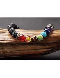 Brazalete de chacra Believe London, con bolsa para joyas y tarjeta con el significado, ajustable, apto para cualquier muñeca, brazalete con 7 piedras naturales para cada chacra, idea para curación con reiki y yoga