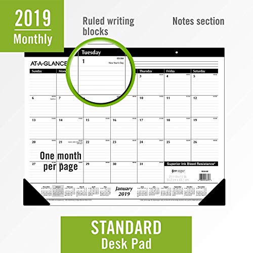 ATAGLANCE 2019 Desk Calendar, Desk Pad, 213/4" x 17", Standard, 2