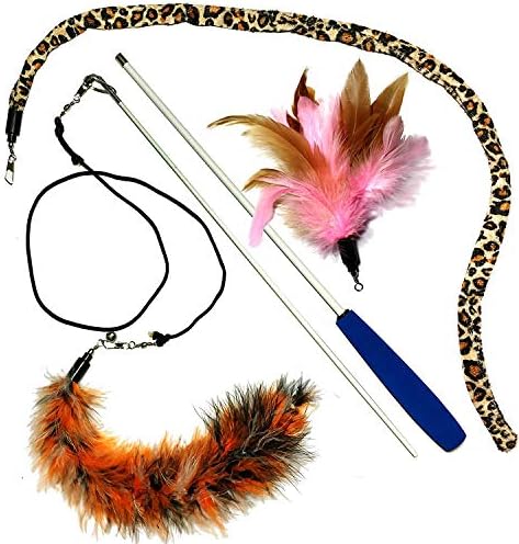 Xelparuc Interactive Cat Wand Multi Feather Teaser & Exerciser Cat Toy for Cat & Kitten