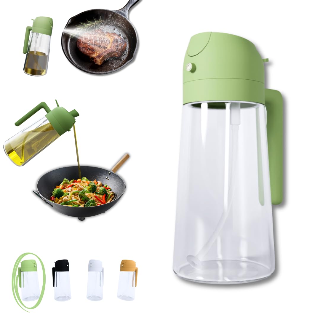 Photo 1 of *Pack of 2* The Away Gourmet 2-in-1 Oil Dispenser and Sprayer, 16oz/470ml Glass Olive Oil Spray Bottle for Cooking, Leakproof and Refillable Oil Mister for BBQ, Salad, and Baking (Green)