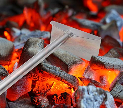 grilljoy 25.2" Stainless Steel BBQ Ash Rake with Grill Glove - BBQ Ash Tool Poker with Elongated Rubber Handle for Big Green Egg, Kamado Joe, Charcoal Smoker, Wood Burning Stove