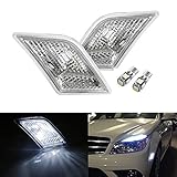 iJDMTOY (2) Xenon White LED Lights w/ Clear Lens Side Marker Lamps For 2008-2011 Mercedes Benz W204 C-Class