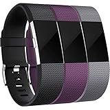 Replacement Bands for Fitbit Charge 2, 3-Pack Fitbit Charge2 Wristbands, Large, Black, Plum, Gray