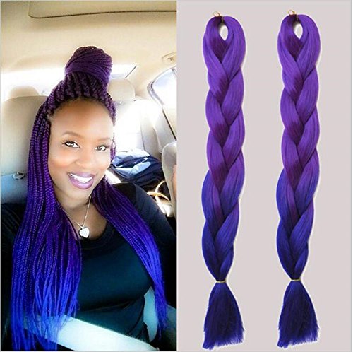 [5 PACK] Ombre Kanekalon Jumbo Braiding Hair 24''' Synthetic Purple To Blue Ombre High Temperature Fiber Jumbo Braid Hair-100G/PACK