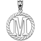 High Polish 925 Sterling Silver Roped Circle "M" Initial Charm Pendant