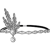 YEMYIQZ 1920s Flapper Headpiece Roaring 20s Feather Headband Great Chain Hair Accessories Vintage Wedding Leaf Pearl
