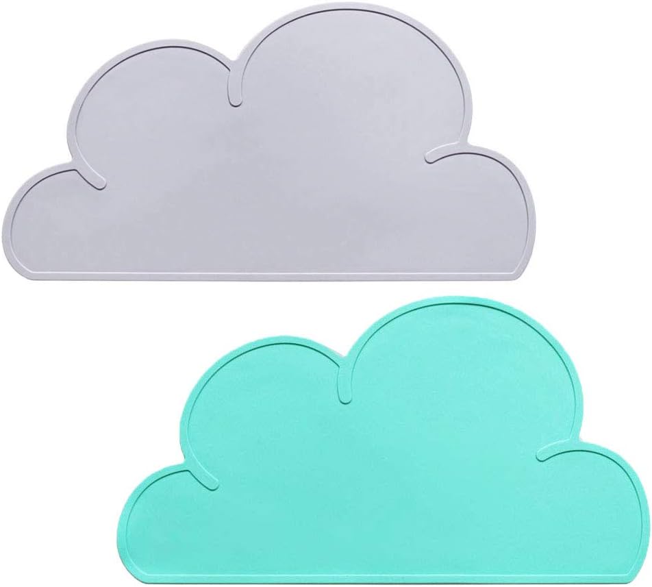 Silicone Baby Placemat - Kids Reusable Travel Placemat Tiny Diner Portable Roll Up Washable Restaurant Food Meal Mat for Toddler Child Infant (Gray+Green)