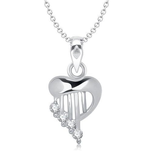 Vina Jewels Valentine Sightly Heart Shape Rhodium plated Pendant - P1230R [VKP1230R] [Jewellery]