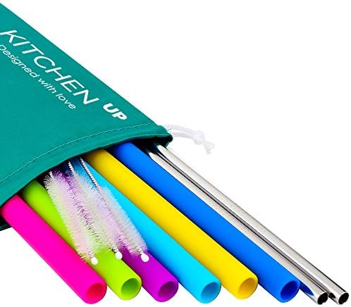 Silicone Straws for 30 oz Tumbler Complete Bundle - 6 Straight Reusable Silicone Straws for Yeti/Rtic/Ozark - Stainless Steel Straws + Brushes + Pouch - Metal Straws Extra Long Included
