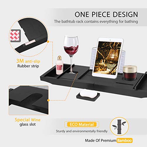 VIVOHOME Expandable 43 Inch Bamboo Bathtub Caddy Tray with Smartphone