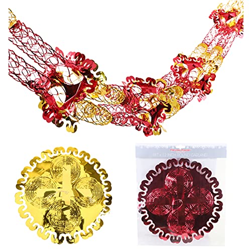 Christmas Concepts® 9ft x 1ft Large Round Foil Garland Festive Hanging Decorations – Christmas Trimming (Red & Gold)