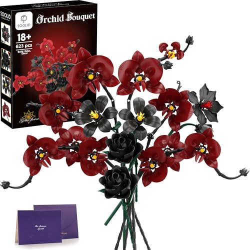 Orchid Rose Flower Bouquet Building Set for Adults