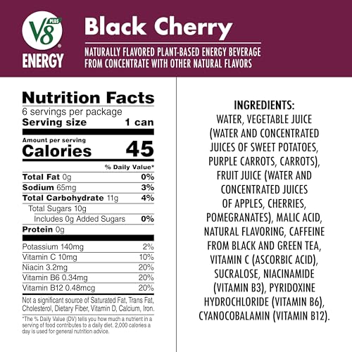 V8 ENERGY BLACK CHERRY ENERGY DRINK, 8 FL OZ CAN (6 PACK)