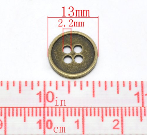 PEPPERLONELY Brand 50PC Antiqued Bronze Metal 4 Holes Scrapbooking Sewing Buttons 13mm (1/2 Inch)