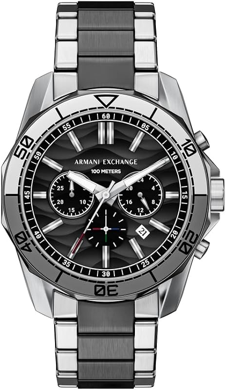 Herren 44MM Silberfarbener Edelstahl Uhr, AX1973