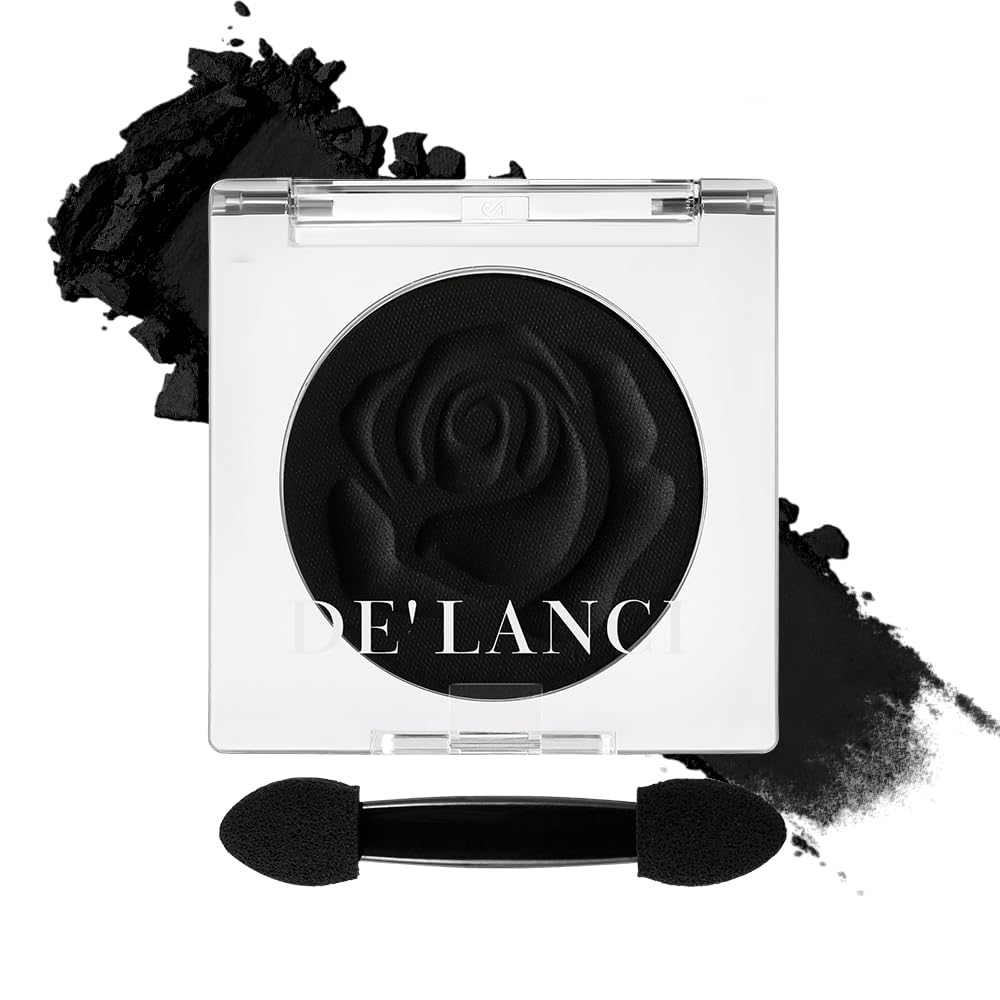DE'LANCI Black Dark Matte Eyeshadow, Goth Black Single EyeShadow Makeup, Highly Pigmented Long Lasting Waterproof, Blendable Silky Dark Eye Shadow for Halloween, Smoky, Punk, Gothic, SFX Makeup #01