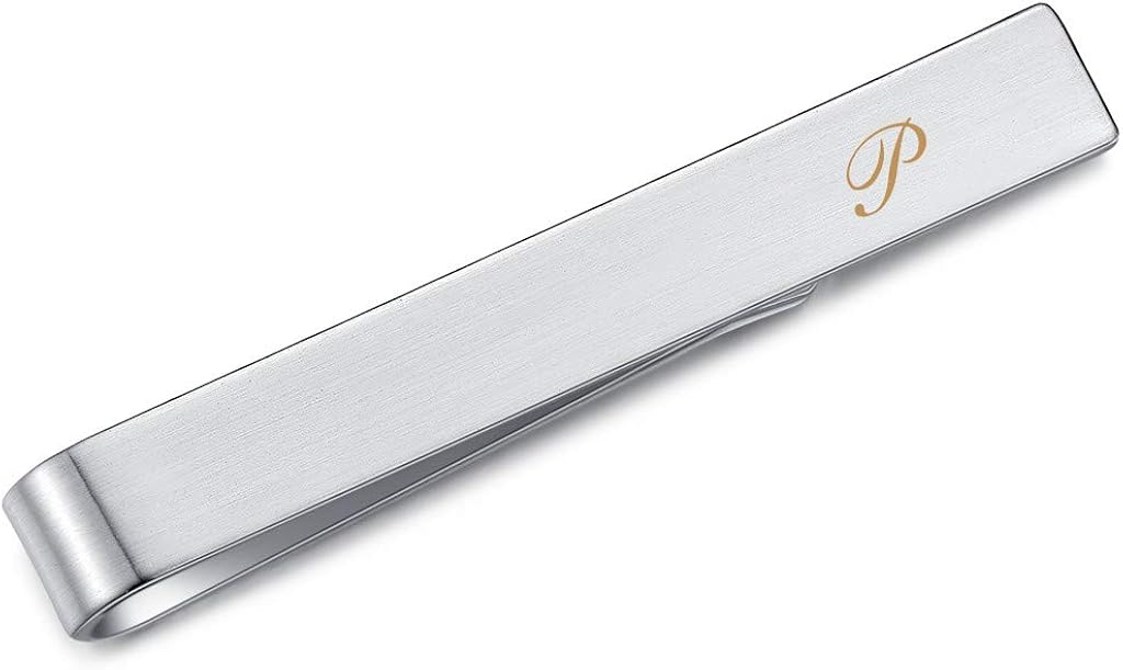 HONEY BEAR Mens Initial Alphabet Letter Tie Clip Bar for Skinny Narrow Size Tie Stainless Steel for Business Wedding Gift 4cm Brushed Silver A