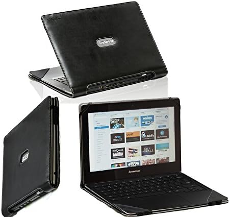 Navitech Black Real Leather Folio Case Cover Sleeve For The Lenovo N20 Chromebook 11.6"