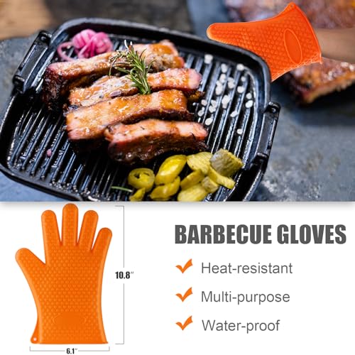 Romanticist 26pcs Grilling Accessories Kit for Men Women, Stainless Steel Heavy Duty BBQ Tools with Glove and Corkscrew, Grill Utensils Set in Portable Canvas Bag for Outdoor,Camping,Backyard,Brown