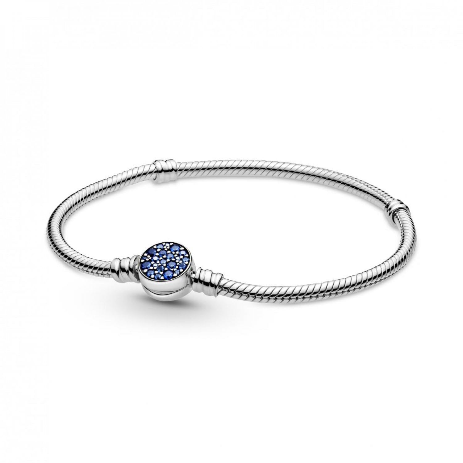 Pandora Sparkling Blue Disc Clasp Snake Chain sterling silver bracelet, 19
