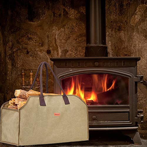 Waxed Canvas Firewood Log Carrier Horse Feeding Tote Wood Carrying Bag Woodpile Fireplace/Camp/Stove/Cabin Durable Heavy Duty Handle - Washed/Resistance soiling Outdoor Indoor(Large Wood Bag) - Thumbnail 2