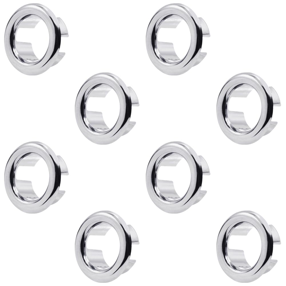 8 Pcs Sink Hole Replacement Overflow Hole,YuCool Sink Hole Cap,Drain Cap Cover Insert in Hole,Sink Overflow Ring,Round Basin Overflow Trim for Bathroom Kitchen Sink Washing Vanity Basin(Silver)