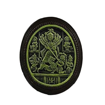 Giftgulley Handicrafted Terracotta Sea Green MAA DURGA MAHISASUR MARDINI 17.5cmx1cmx17.5cm