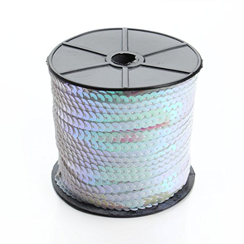 Linsoir Beads Spangle Flat Sequins Paillette Trim Spool String 6mm Sequins 100 Yards White Color