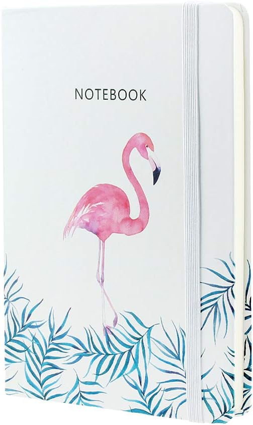 VEESUN A5 Notebook with Elastic Closure, Bookmark, Hardcover Travel Diary Jotter, 192 Lined Pages, Christmas Valentines Gifts Birthday Anniversary Presents, Flamingo 01