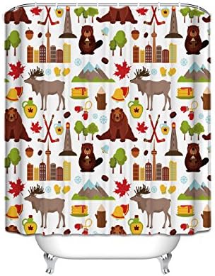 Animals in Retro Style Moose Monkey Wild Life, Polyester Fabric Bathroom Shower Curtain Set with Hooks 60X72 inches