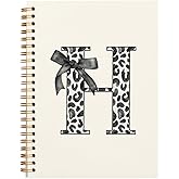 Bnwepo Initial Leopard Letter H Notebook Journal, Preppy Bow Monogrammed Monogram Gifts for Women, Monogram Notebook Journal, Personalized Notebook, Preppy Boho Black Spiral Notebook 5.5x8.3