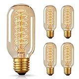 DORESshop Antique Vintage Light Bulbs, T45 Dimmable 60W Edison Tungsten Light Bulbs, Amber Glass, 350LM, E26 Edison Tubular Style Bulbs for Home Light Fixtures Decorative (4 Pack)