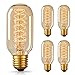 DORESshop Antique Vintage Light Bulbs, T45 Dimmable 60W Edison Tungsten Light Bulbs, Amber Glass, 350LM, E26 Edison Tubular Style Bulbs for Home Light Fixtures Decorative (4 Pack)