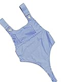 NAFLEAP Women Monokini Stripe One Piece Backless High Cut Swimwear Semi Thong Bikini (Blue, S (US Size 4-6))
