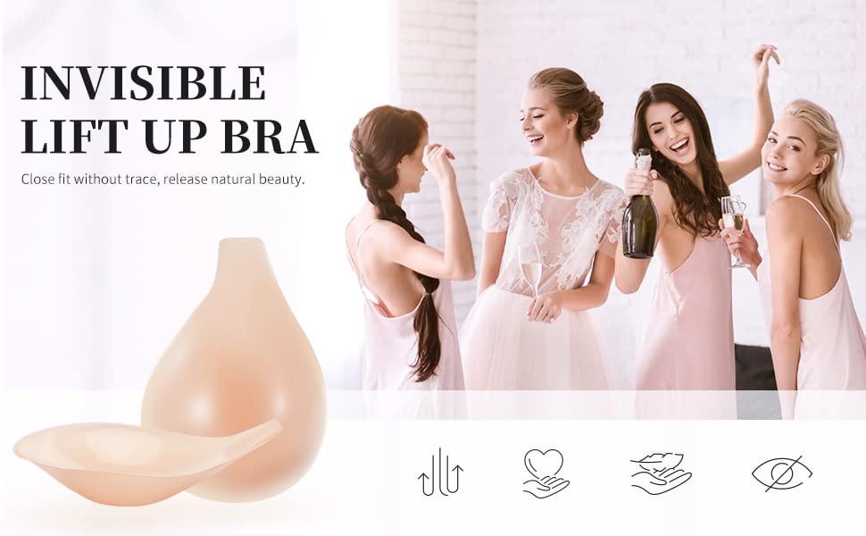 Adhesive Bra Strapless Sticky Bra Push Up Invisible Lift Up Bra Reusable Invisible Silicone Bra Stick on Bra Adhesive Backless Strapless Push Up Bras for Women & Girls Nude
