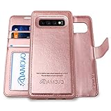 AMOVO Case for Galaxy S10 (6.1'') [2 in 1] Samsung Galaxy S10 Wallet Case Detachable [Vegan Leather] [Wrist Strap] [Kickstand] Samsung S10 Folio Flip Case with Gift Box Package (S10 (6.1'') Rosegold)