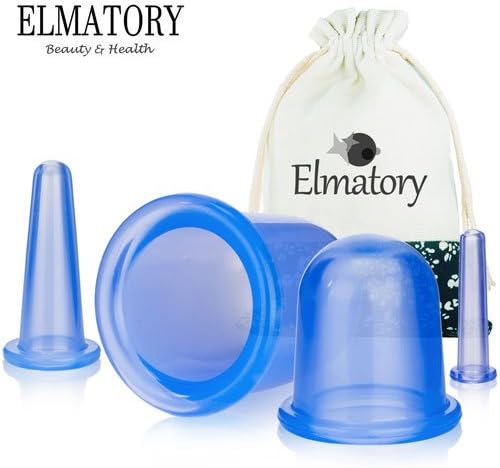Elmatory Upgraded Medical grade silicone Anti Cellulite Vacuum Cup 4pcs Cupping Therapy Set Body Massage cups - 4 sizes cups