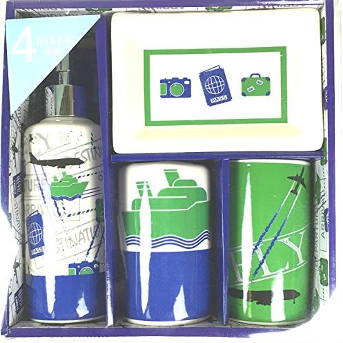 Indecor Home 4 Piece Ceramic Blue Flyer Bath Set