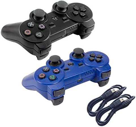 Pofona Bluetooth Wireless Controller For PS3 Double Shock - Bundled with USB charge cord (Black and Blue)