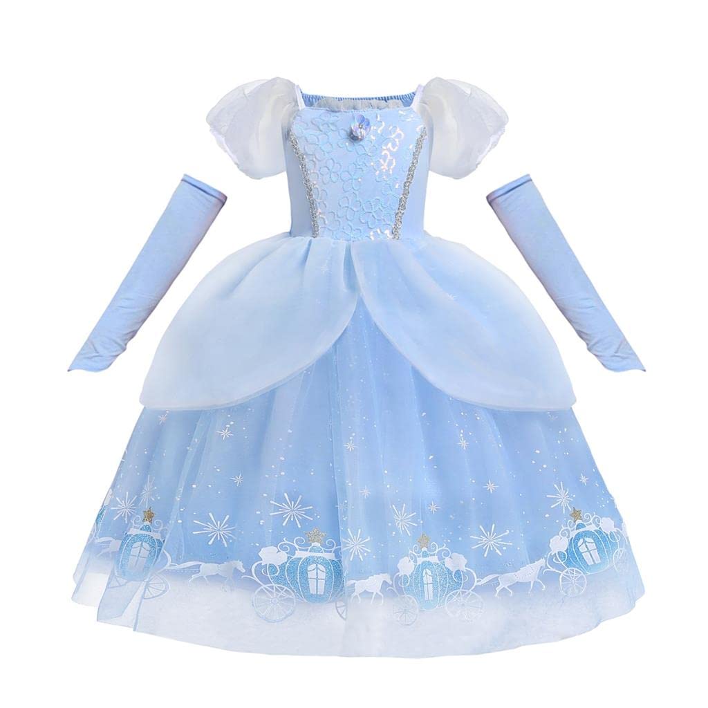 Lito Angels Princess Cinderella Fancy Dress Up Costume Party Ball Gown with Sleevelet Gloves for Kids Girls Age 3-4 Years, Blue — image 1