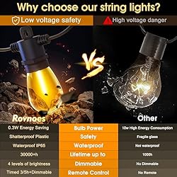 Outdoor String Lights with Remote - Dimmable 100FT