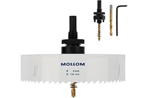 MOLLOM (152mm | 6" US Standard) HSS M42 with 8% Cobalt BI-Metal Hole Saw with 2 Pilot Drill Bits & Arbor Smooth Cutting for P