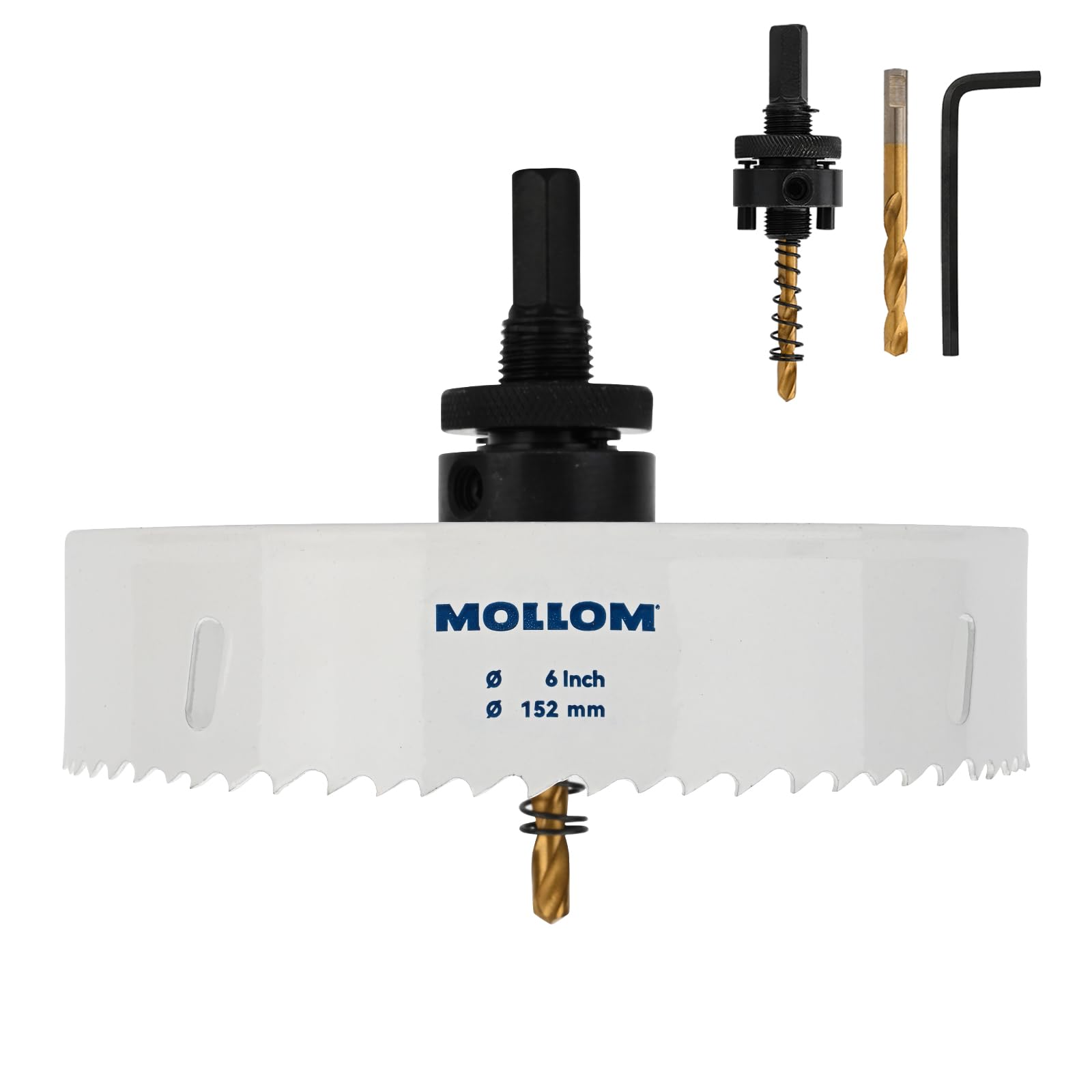 Mollom (152mm | 6") HSS M42 with 8% cobalt BI-Metal Hole Saw with 2 Pilot Drill Bits & Arbor Smooth Cutting for PVC,Drywall,Wood,Plastic,Gypsum Board,Rubber — image 1