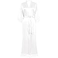 BABEYOND Satin Kimono Robe Silky Long Bridesmaid Wedding Lightweight Bath Robe with Lace Trim